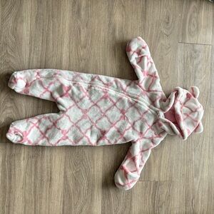 Cozy Pink & White Baby Fleece One-Piece